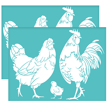 Self-Adhesive Silk Screen Printing Stencil, for Painting on Wood, DIY Decoration T-Shirt Fabric, Turquoise, Chook, 280x220mm