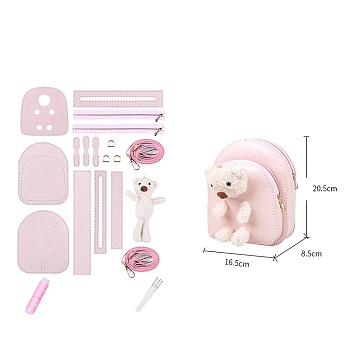 DIY Doll Bear PU Leather Crossbody Lady Bag Making Sets, Knitting Crochet Shoulder Bags Kit for Beginners, Pink, 20.5x16.5x8.5cm