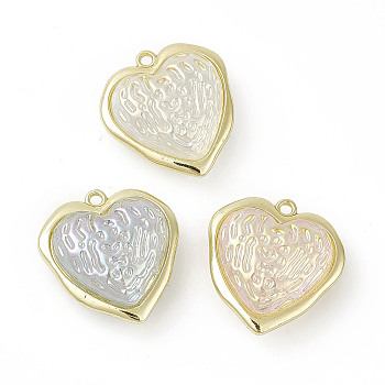 Acrylic Pendants, with Light Gold Tone Alloy Edge & Loop, Hammered Heart Charm, Mixed Color, 25.5x24x11mm, Hole: 1.8mm