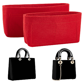 Wool & Nylon Purse Organizer Insert Sets, Felt Bag Organizer with Alloy Zipper, Handbag & Tote Shaper, Red, 15x4x8.5cm and 21x4.5x9cm, 2pcs/set