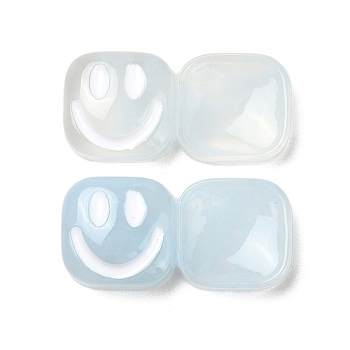 Resin Decoden Cabochons, Smiling Face Square, Light Blue, 11x27x7mm