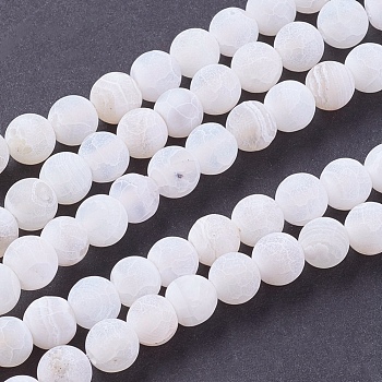 Natural Weathered Agate Beads Strands, Dyed, Frosted, Round, White, 6mm, Hole: 1mm, about 64pcs/strand, 14.6 inch
