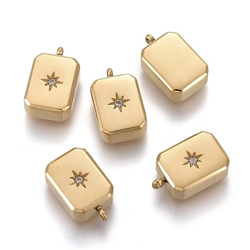 316 Surgical Stainless Steel Charms, with Crystal Rhinestone, Octagon with Star, Golden, 14x9x4mm, Hole: 1.4mm