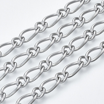 304 Stainless Steel Curb Chains, Figaro Chains, with Spool, Unwelded, Stainless Steel Color, 10.3x5x1mm and 6x4.8x1mm, about 82.02 Feet(25m)/roll