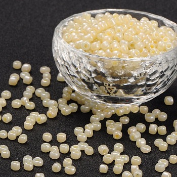 Glass Seed Beads, Ceylon, Round, Champagne Yellow, 4mm, Hole: 1.5mm, about 1000pcs/100g
