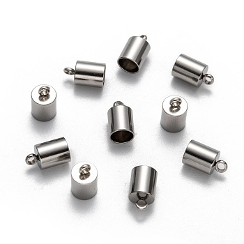 Tarnish Resistant 304 Stainless Steel Cord Ends, End Caps, Stainless Steel Color, 10x6mm, Hole: 2mm, Inner Diameter: 5mm