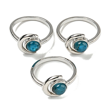 Natural Apatite Adjustable Rings, with Platinum Brass Findings, Long-Lasting Plated, Jewely for Women, Moon with Round, US Size 8(18.1mm).