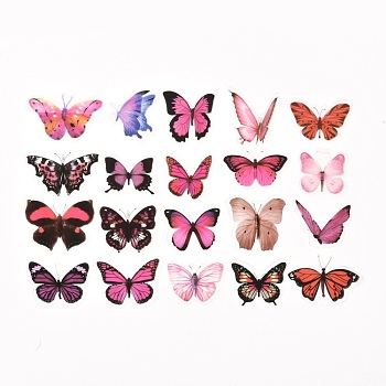 3D PET Adhesive Waterproof Stickers Set, Butterfly, for DIY Photo Album Tumbler Diary Scrapbook Decorative, Hot Pink, 2.4~4.05x2.7~4.2x0.01cm, 20Styles, 2pcs/style, 40pcs/bag