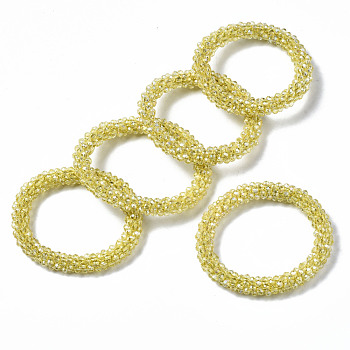 Faceted Transparent Glass Beads Stretch Bracelets, Rainbow Plated, Rondelle, Yellow, Inner Diameter: 2 inch(5cm)