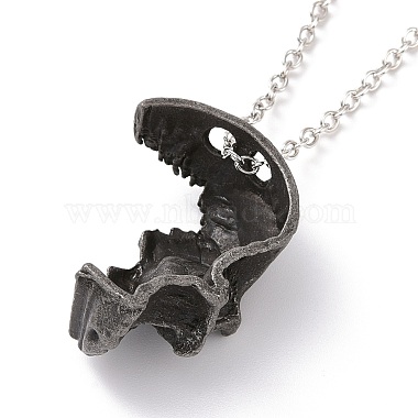 Retro Alloy Broken Half Skull Pendant Necklace for Men Women(NJEW-B085-04A)-4