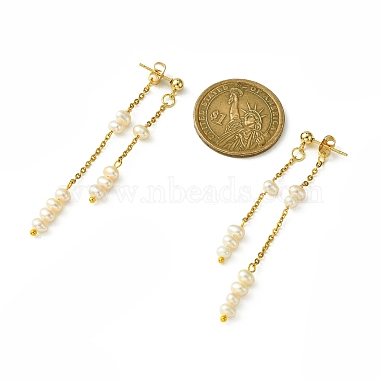 Natural Pearl Beaded Tassel Dangle Stud Earrings(EJEW-JE05514-01)-3