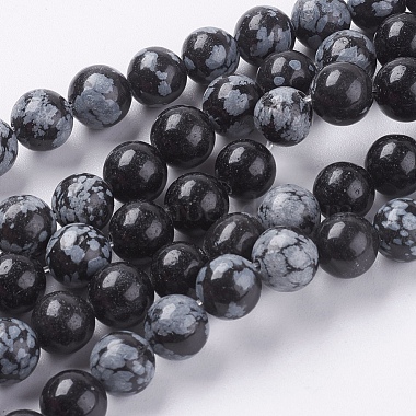 8mm Black Round Snowflake Obsidian Beads