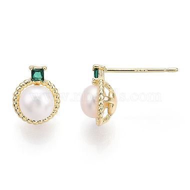Natural Pearl Stud Earrings with Cubic Zirconia(PEAR-N020-05F)-2