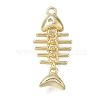 Brass Pendants, Fishbone Charms, Long-Lasting Plated, Real 18K Gold Plated, 25x11x5mm, Hole: 1.6mm(KK-A302-08G)