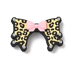 Silicone Beads, Bowknot with Leopard Print, Focal Beads, Black, 24x37x11.5mm, Hole: 2.1mm(SIL-C011-02A)