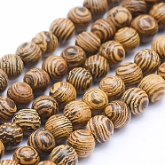 Natural Wenge Wood Beads Strands, Round, Dyed, 4mm, Hole: 1mm, about 98pcs/strand, 15.55 inch(39.5cm)(WOOD-P011-05-4mm)