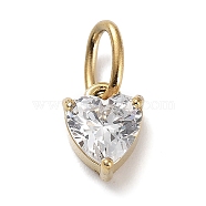 316 Stainless Steel Micro Pave Cubic Zirconia Charms, Heart, Golden, Clear, 8x6.5x5mm, Hole: 5x3mm(ZIRC-P108-01G-D)