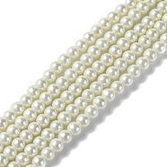 Eco-Friendly Dyed Glass Pearl Round Beads Strands, Grade A, Cotton Cord Threaded, White, 4~4.5mm, Hole: 0.7~1.1mm, about 104pcs/strand, 15 inch(HY-A002-4mm-RB001)