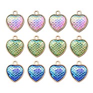 12Pcs 3 Colors Alloy Resin Pendants, AB Color, Heart Charms with Scales Pattern, Golden, Mixed Color, 16.6x14x3.5mm, Hole: 2mm, 4pcs/color(FIND-YW0003-75)