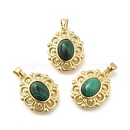 Natural Malachite Pendants, Rack Plating Golden Tone Brass Oval Charms, Long-Lasting Plated, 18x14x6mm, Hole: 3.5x3mm(G-K381-01G-02)