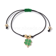 Alloy Enamel Clover Charm Bracelet, Braided Adjustable Bracelet, Green, Inner Diameter: 3-3/8 inch(8.6cm)(BJEW-JB09962-01)