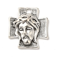 Tibetan Style Alloy Cross with Jesus Alloy Pendants for Easter Jewelry, Lead Free and Cadmium Free, Antique Silver, 23x21x6mm, Hole: 2mm(LF10674Y)