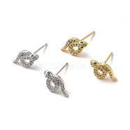 Rack Plating Brass Micro Pave Clear Cubic Zirconia Snake Stud Earrings, Long-Lasting Plated, Lead Free & Cadmium Free, Mixed Color, 12x6.5x2.5mm, Pin: 0.7mm(EJEW-F301-19)