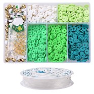 DIY Saint Patrick's Day Polymer Clay Beads Bracelet Making kit, Green, 6x1mm, Hole: 2mm(DIY-TZ0001-08)