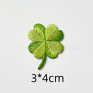 Computerized Embroidery Cloth Self-Adhesive/Sew on Patches, Costume Accessories, Clover, Green, 40x30mm(CLOV-PW0001-103D)