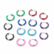 Two Tone 304 Stainless Steel Chunky Huggie Hoop Earrings with Enamel for Women, Stainless Steel Color, Mixed Color, 10 Gauge, 15~16x2.5mm, Pin: 1mm(EJEW-C043-11-P)