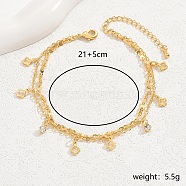 Brass Flower Charm Anklets, Double Layer Anklets for Women(AN0339-2)