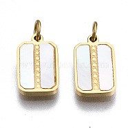 316 Surgical Stainless Steel Charms, with Shell and Jump Rings, Rectangle, Real 14K Gold Plated, 11.5x7x1.5mm, Jump Ring: 3.8x0.6mm, 2.6mm inner diameter(STAS-S116-314G)
