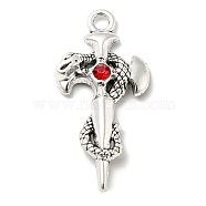 Alloy with Rhinestone Big Pendant, Sword with Snake Charms, Antique Silver, 54x26x5mm, Hole: 4mm(FIND-Z015-01AS)
