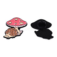 Hedgehog with Mushroom Enamel Pin, Electrophoresis Black Plated Alloy Badge for Backpack Clothes, Nickel Free & Lead Free, Salmon, 25x26.5mm, Pin: 1.2mm(JEWB-N007-253)