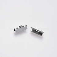 304 Stainless Steel Ribbon Crimp Ends, Stainless Steel Color, 7x16mm, Hole: 1.5x2mm(STAS-S112-001E-P)