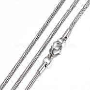 304 Stainless Steel Snake Chain Necklaces, with Lobster Claw Clasps, Stainless Steel Color, 19.4 inch(49.5cm), 2mm(STAS-G083-16P)