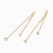 Brass Micro Pave Clear Cubic Zirconia Tassel Pendants, with Snake Chains, Nickel Free, Real 18K Gold Plated, 46x2x1mm, Hole: 1.2mm(KK-S356-164G-NF)