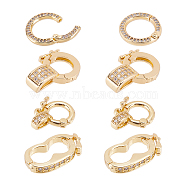 CHGCRAFT 8Pcs 4 Style Brass Micro Pave Clear Cubic Zirconia Twister Clasps, Long-Lasting Plated, Mixed Shape, Golden, 14~19.5x9.5~13.5x2mm, Hole: 4~7x3.5~7mm, 2pcs/style(ZIRC-CA0001-09)