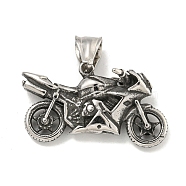 316 Surgical Stainless Steel Pendants, Motorbike Charm, Antique Silver, 18.9x34.8x9.4mm, Hole: 8.4x4.4mm(STAS-E212-169AS)