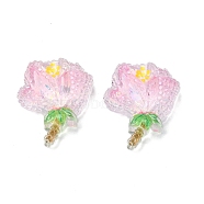 Transparent Epoxy Resin Decoden Cabochons, with Paillettes, Flower, Pink, 23.5x21x8.5mm(CRES-I030-01A)