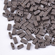 2-Hole Baking Paint Glass Seed Beads, Rectangle, Gray, 4.5~5.5x2x2~2.5mm, Hole: 0.5~0.8mm(SEED-S023-17B-17)
