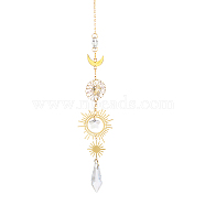 Quartz Crystal Big Pendant Decorations, Hanging Sun Catchers, with Wire Wrapped Flower, Bullet, Clear, 485x42mm(HJEW-PW0001-011C)
