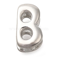 304 Stainless Steel Slide Charms, Stainless Steel Color, Letter B, 9x5x4.5mm, Hole: 4x2mm and 3x2mm(STAS-B075-37P-B)