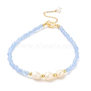 Pearl Beaded Bracelets, with Cat Eye Beads, Real 18K Gold Plated, 6-7/8 inch(17.4cm)(BJEW-E098-03G)