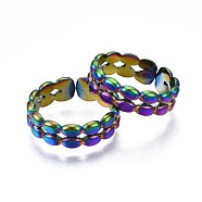 304 Stainless Steel Oval Beaded Cuff Ring, Rainbow Color Open Ring for Women, US Size 9(18.9mm)(RJEW-N038-080)