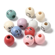 Spray Painted Natural Wood European Beads, Round with Emotion, Mixed Color, 13.5~14x13mm, Hole: 5mm, about 625pcs/500g(WOOD-M008-05)