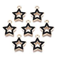Alloy Enamel Pendants, Star, Light Gold, Black, 16x14x2mm, Hole: 1.6mm(X-ENAM-S121-027A)