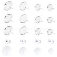 104Pcs DIY 304 Stainless Steel Stud Earring Making Kits, with Stud Earring Settings & Ear Nuts, Transparent Glass Cabochons, Silver, Tray: 8mm/10mm/12mm/14mm(DIY-UN0002-50S)