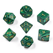 Metal Enlaced Synthetic Malachite Polyhedral Dice Set, RPG Game Crystal Stone Dice, 16.5~27x16.5~27x16.5~27mm, 7pcs/set(G-T122-75C)