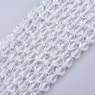 Glass Beads Strands, Crystal Suncatcher, Faceted, teardrop, Clear, about 7.5~8mm long, 6mm thick, hole: 1.5mm, about 69pcs/strand(X-GC890Y-3)